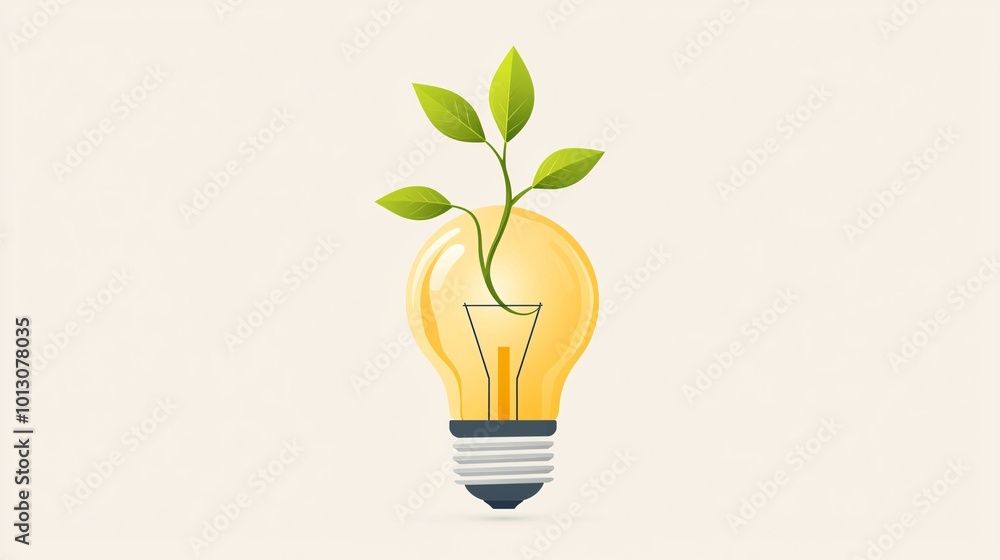 Tree sprouting from a light bulb, symbolizing ideas and development, flat design illustration Tree sprouting from a light bulb, symbolizing ideas and development, flat design illustration