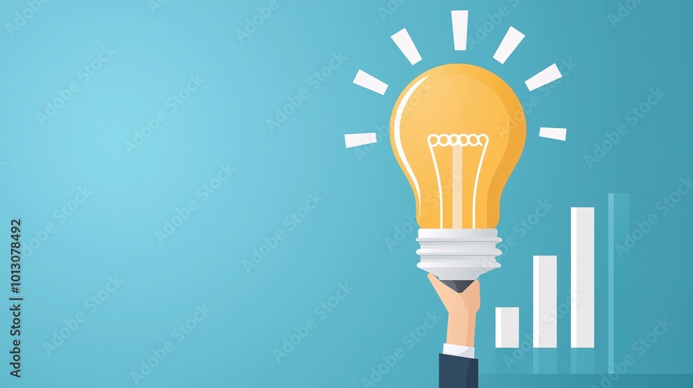 Idea light bulb with rising bars, insight leading to success, flat design illustration Idea light bulb with rising bars, insight leading to success, flat design illustration