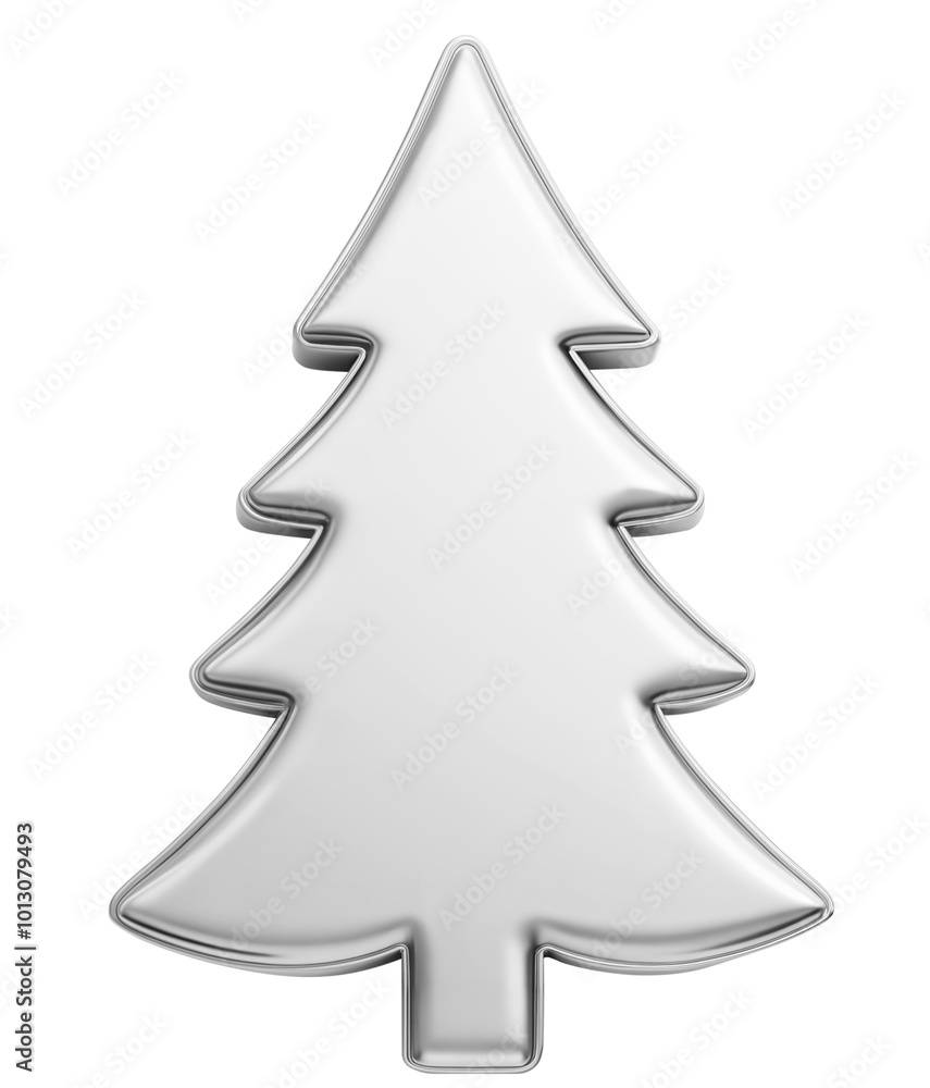 Flat silver metallic Christmas tree figurine on transparent background. Festive holiday decoration Flat silver metallic Christmas tree figurine on transparent background. Festive holiday decoration