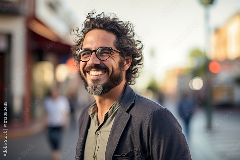 Handsome man with glasses and beard in a city street. Handsome man with glasses and beard in a city street.