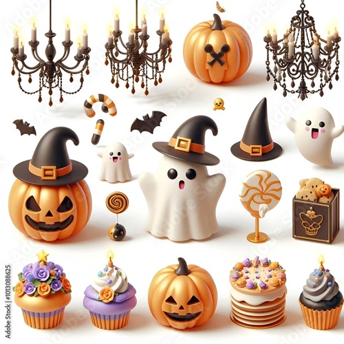 Halloween pumpkin 3d icon set