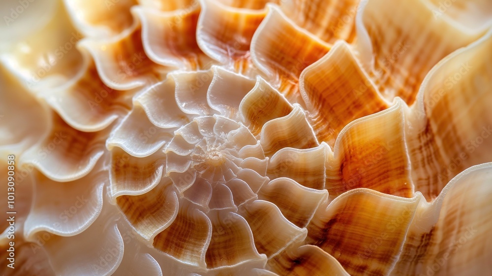 close-up view of a seashell, revealing the golden ratio and Fibonacci numbers present in its shape close-up view of a seashell, revealing the golden ratio and Fibonacci numbers present in its shape
