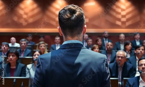 Wallpaper Mural A speaker with microphone on stage in front of audiences Torontodigital.ca