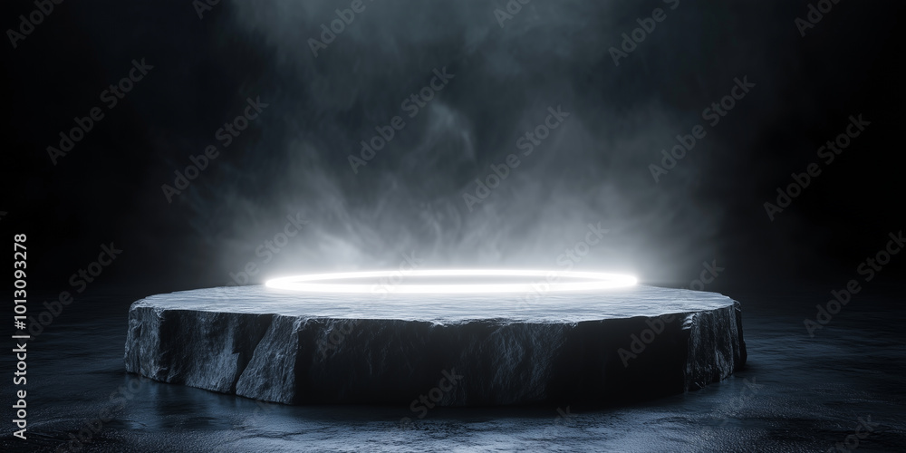 Mystic Stone Table with a Light Ring, For, Smoke, Light Rays. Esoteric Cave , Cylindrical Rock Platform and Light. Realistic 3D Space, Product Flyer. Realistic Gothic Podium for Ads. Mystic Stone Table with a Light Ring, For, Smoke, Light Rays. Esoteric Cave , Cylindrical Rock Platform and Light. Realistic 3D Space, Product Flyer. Realistic Gothic Podium for Ads.