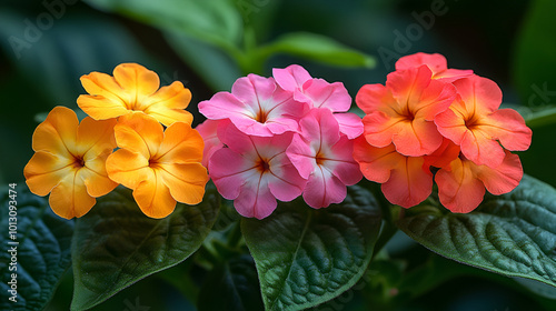 Colorful blooming flowers with vibrant petals in a lush green garden during a sunny day