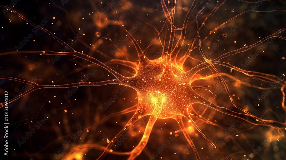 microscopic view of a neuron, revealing the complex network of dendrites microscopic view of a neuron, revealing the complex network of dendrites