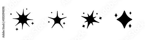 Black sparkle collection. Signs of shining and twinkling start. Cosmic minimalistic icons.