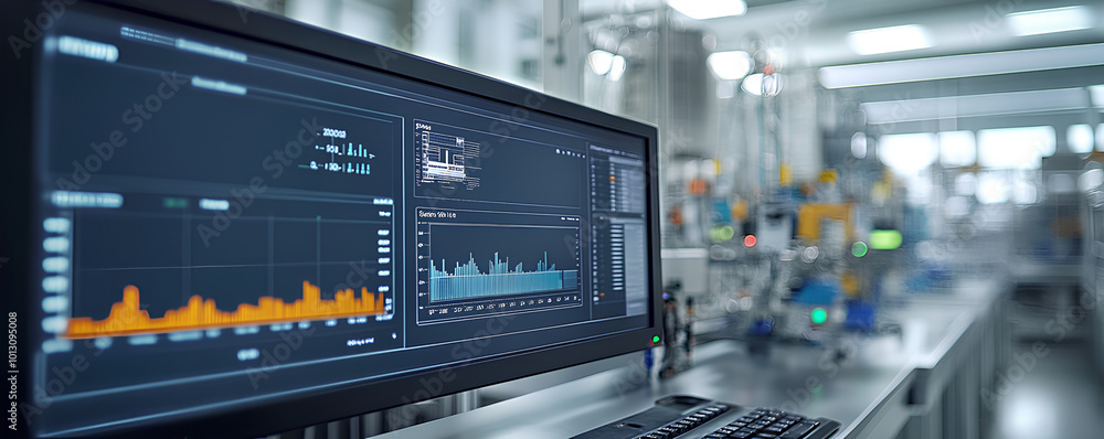 Digital display showing product rejection rates and improvement metrics, data analytics, performance monitoring in QC Digital display showing product rejection rates and improvement metrics, data analytics, performance monitoring in QC