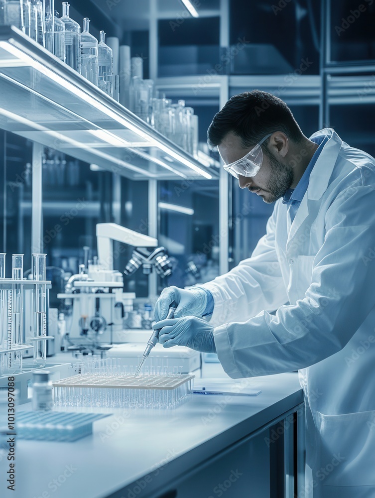 A scientist meticulously manages test tubes and samples in a lab environment, showcasing diligence and precision in research activities. Generative AI A scientist meticulously manages test tubes and samples in a lab environment, showcasing diligence and precision in research activities. Generative AI