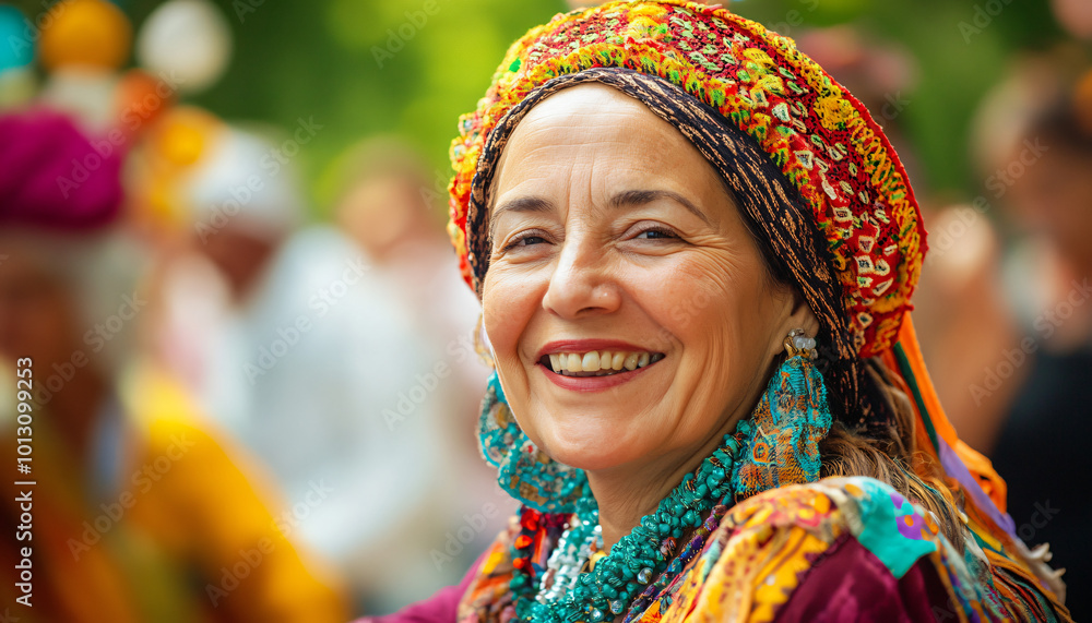Photograph people in traditional or cultural clothing during a festive event, focusing on the vibrant colors and joyous atmosphere Photograph people in traditional or cultural clothing during a festive event, focusing on the vibrant colors and joyous atmosphere