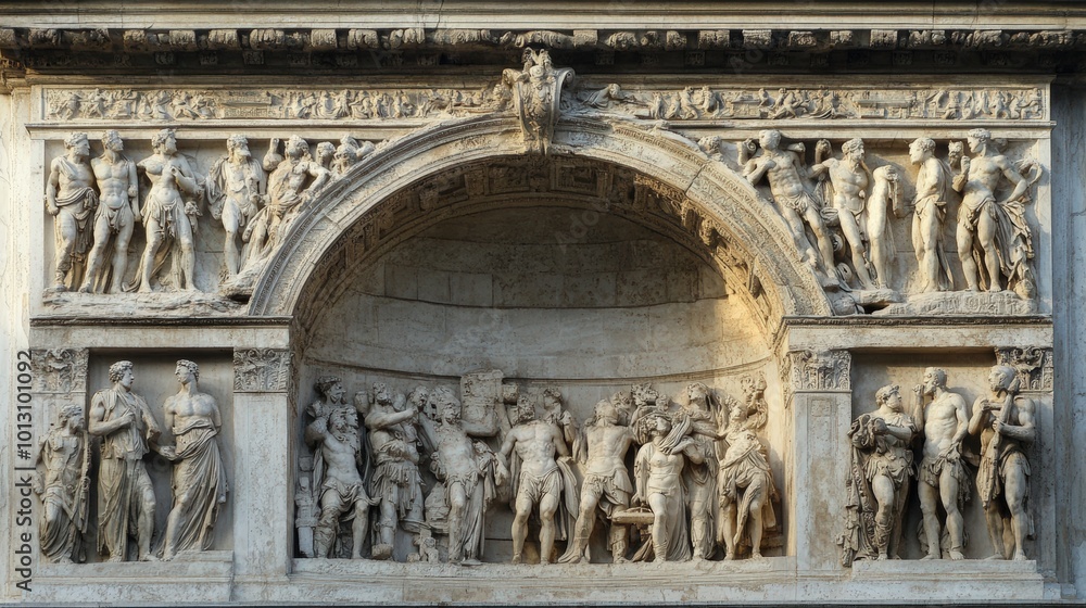 Obraz premium Stone archway with detailed carvings of figures.