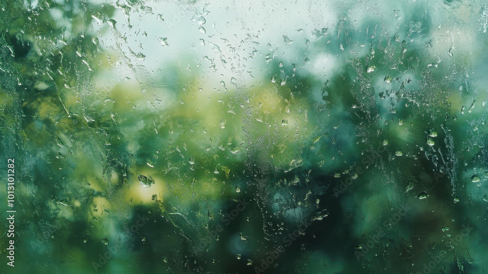 Rain drop on window glass with blur nature tree background,Summer rain,Rain drops on window glass outdoors. Texture of water in heavy rain,Water drop steam,space for text. Rain drop on window glass with blur nature tree background,Summer rain,Rain drops on window glass outdoors. Texture of water in heavy rain,Water drop steam,space for text.