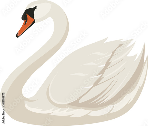 Elegant swan icon flat on white isolated background, vector design.