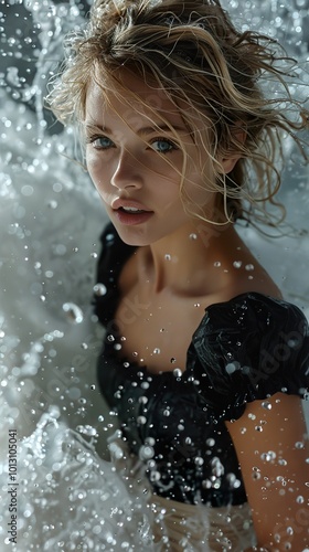 Stunning Woman Portrait with Water Splash