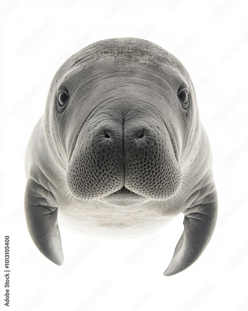 the Manatees, portrait view, white copy space on right, Isolated on white Background the Manatees, portrait view, white copy space on right, Isolated on white Background