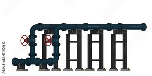 Set of pipe with clamp on white background