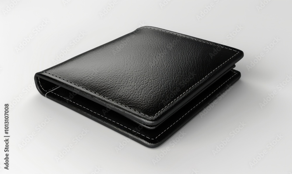 Shiny black leather wallet, white background, 4K hyperrealistic photo Shiny black leather wallet, white background, 4K hyperrealistic photo