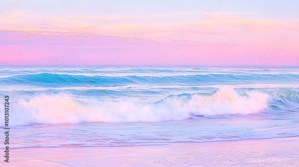 Obraz premium Pastel Ocean Waves Sunset