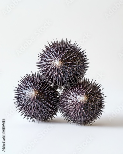 the Sea Urchins, portrait view, white copy space on right, Isolated on white Background