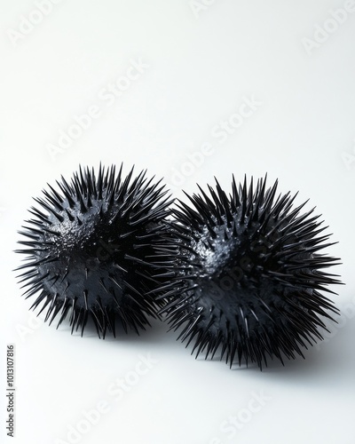 the Sea Urchins, portrait view, white copy space on right, Isolated on white Background photo