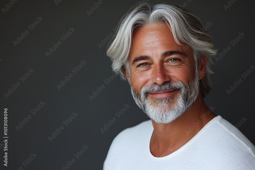 Obraz premium Smiling mature man with gray hair and beard