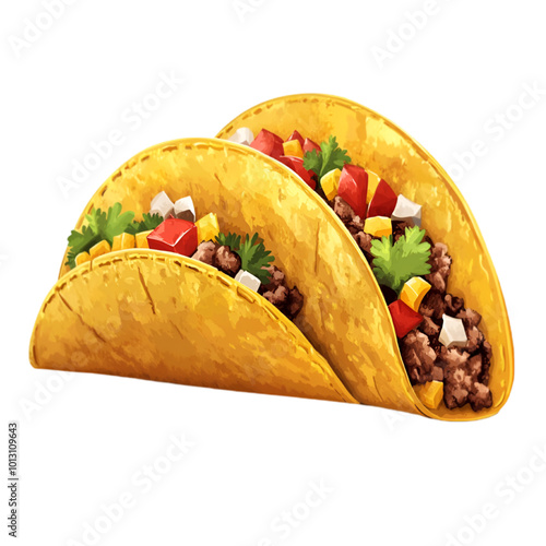 Taco with Fillings Spilling Out, Vector Illustration, Isolated on White Background, Mexican Food and Fast Food Concept

