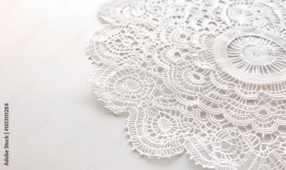 Delicate lace doily, white background, 4K hyperrealistic photo Delicate lace doily, white background, 4K hyperrealistic photo