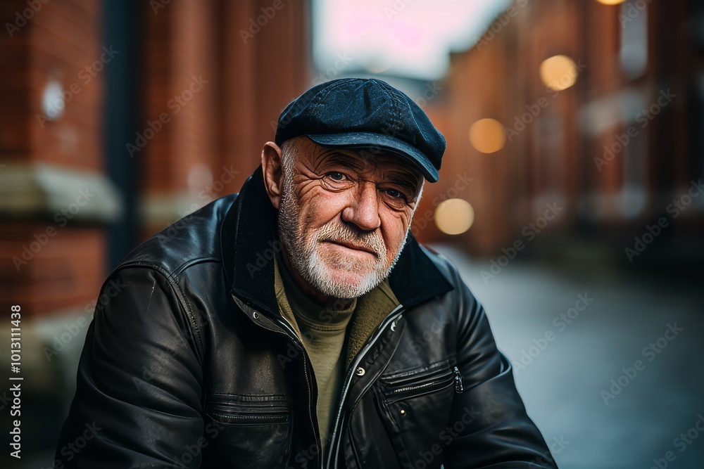 Portrait of a senior man in a cap on the street. Portrait of a senior man in a cap on the street.