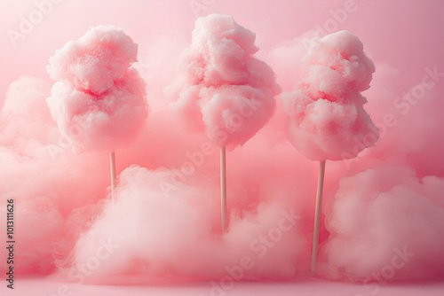 Delicious Fluffy Pink Cotton Candy on a Stick Against a Vibrant Blue and Pink Background