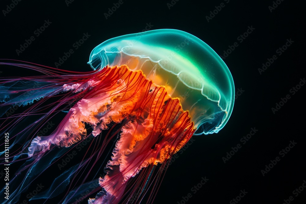 Mystic portrait of Jellyfish Medusae Zooplankton, copy space on right side, Close-up View, isolated on black background Mystic portrait of Jellyfish Medusae Zooplankton, copy space on right side, Close-up View, isolated on black background