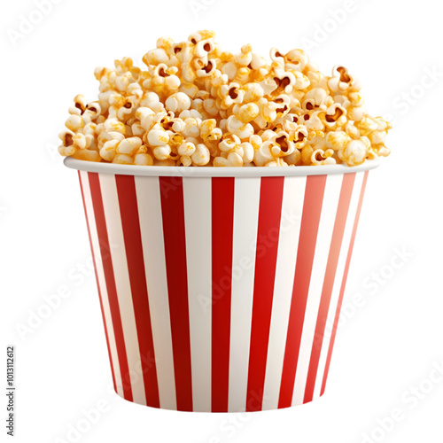 Popcorn in Striped Container, Vector Illustration, Isolated on White Background, Cinema and Snack Concept

