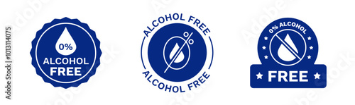 Blue alcohol free sticker. Safe planet logo for eco friendly products. Green product for environmental. Healthy nutrition logo.