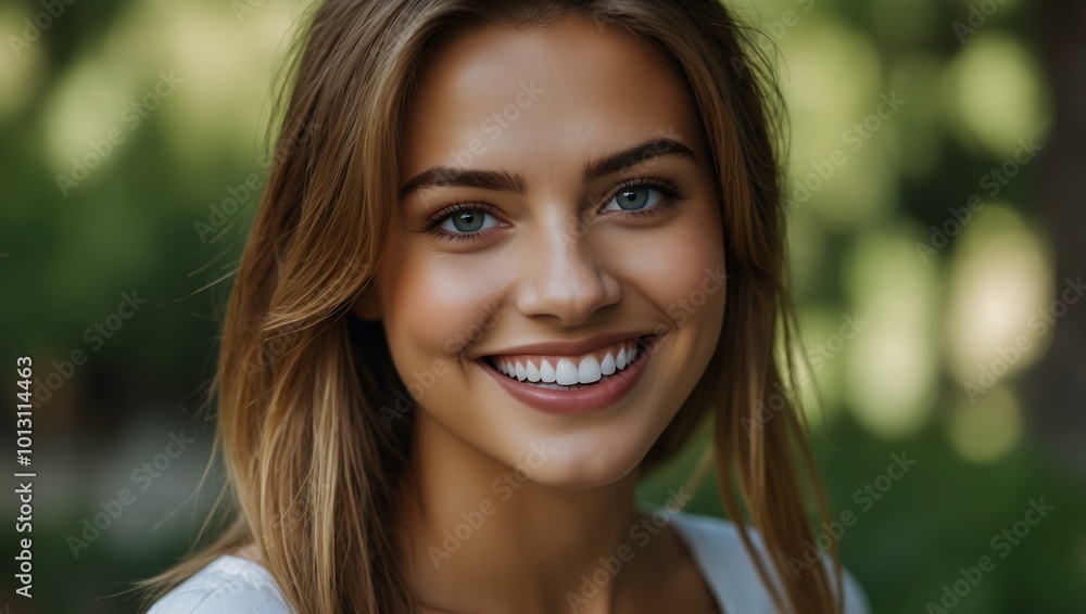 Woman with a bright smile and white teeth. Woman with a bright smile and white teeth.