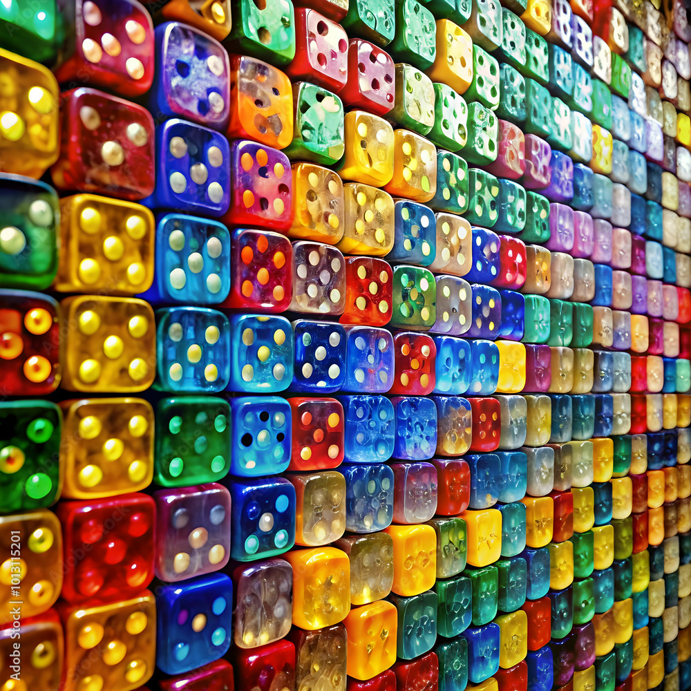 a wall is made of colored dice a wall is made of colored dice