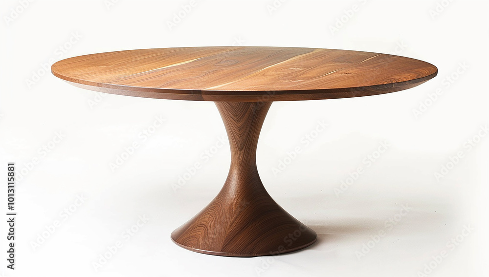 A round dining table with an elegant wooden base A round dining table with an elegant wooden base