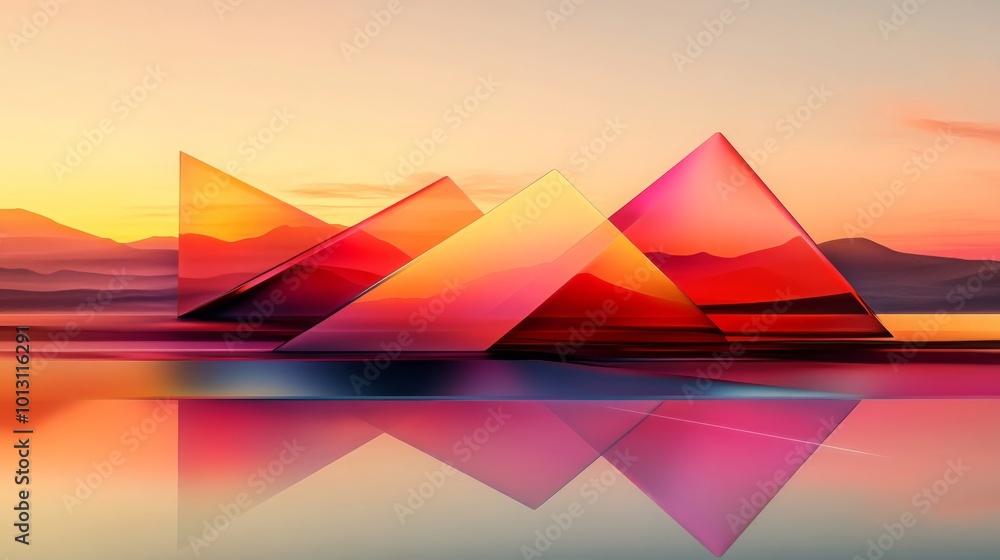 Abstract Sunset Landscape with Geometric Shapes Abstract Sunset Landscape with Geometric Shapes