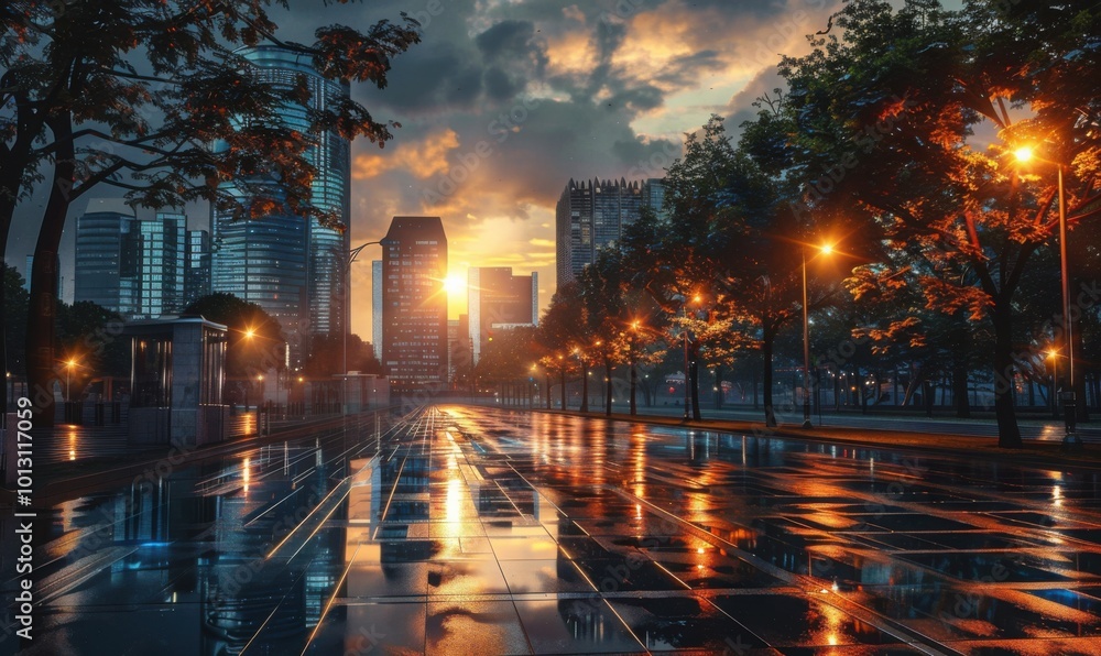 Urban landscape illuminated by the golden rays of sunset, 4K hyperrealistic photo Urban landscape illuminated by the golden rays of sunset, 4K hyperrealistic photo
