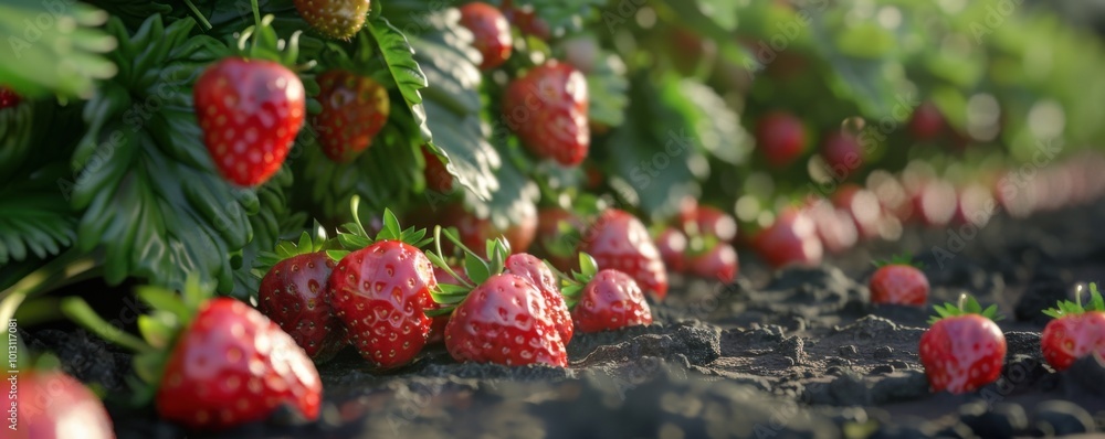 Rows of strawberry plants, 4K hyperrealistic photo, Rows of strawberry plants, 4K hyperrealistic photo,