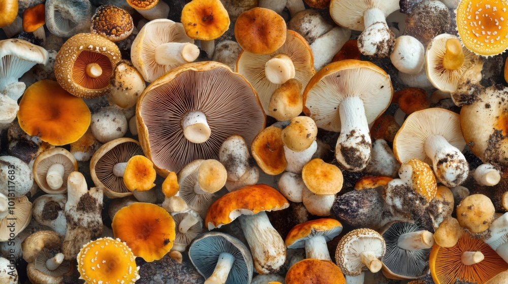 Abstract pattern created from different mushroom species Abstract pattern created from different mushroom species
