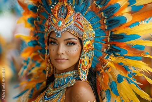 Beautiful woman in costume brazil carnival Carnival season, vibrant and festive Carnival Celebration photo