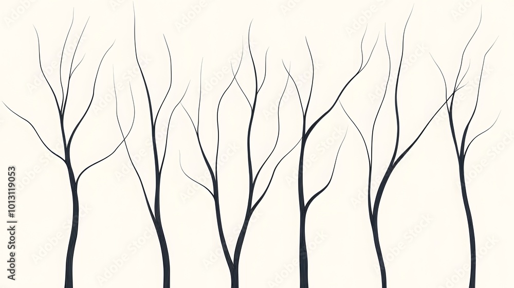 Silhouettes of bare trees against a soft cream background. Silhouettes of bare trees against a soft cream background.
