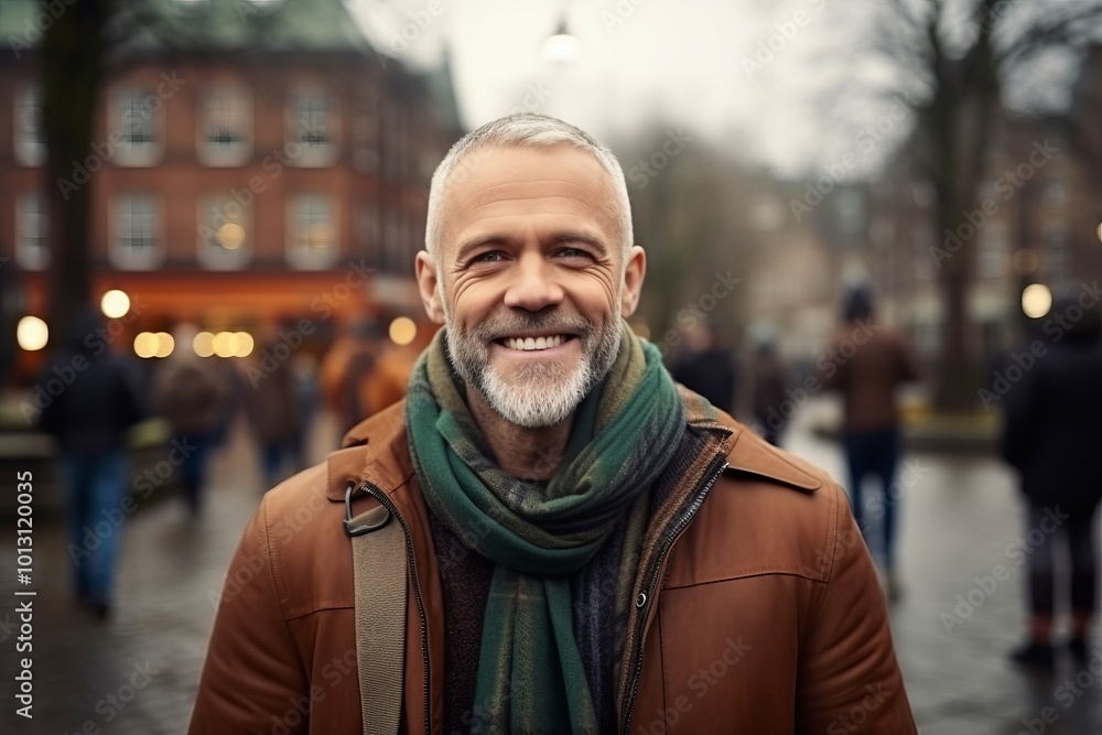 Portrait of a smiling senior man walking in the city at night Portrait of a smiling senior man walking in the city at night