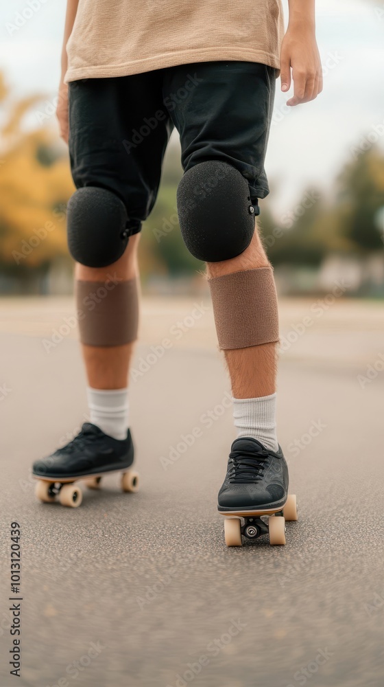 Person Wearing Pads While Roller Skating Outdoors Person Wearing Pads While Roller Skating Outdoors