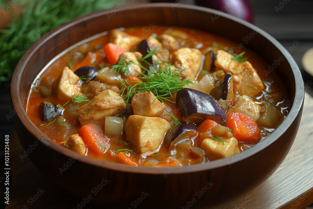 Hearty Or Lam Stew with Chicken, Eggplant, and Fresh Herbs Hearty Or Lam Stew with Chicken, Eggplant, and Fresh Herbs