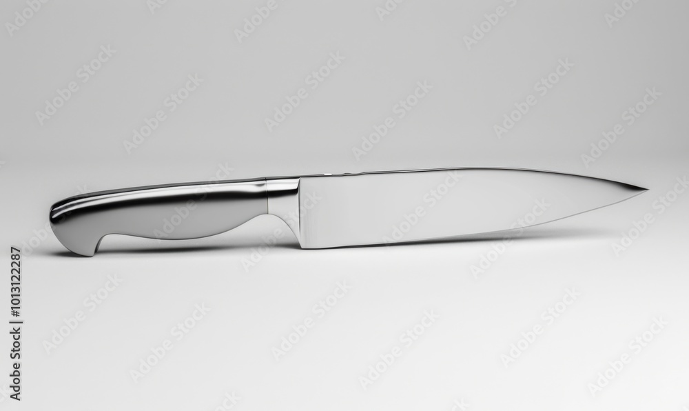 Shiny stainless steel kitchen knife, white background, 4K hyperrealistic photo Shiny stainless steel kitchen knife, white background, 4K hyperrealistic photo