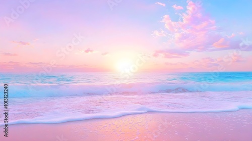 Pink Sunset Beach Waves