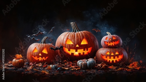 Halloween Pumpkins in Spooky Oil Painting Style