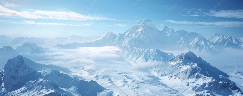 Frozen tundra stretching to meet distant glacial peaks, 4K hyperrealistic photo Frozen tundra stretching to meet distant glacial peaks, 4K hyperrealistic photo
