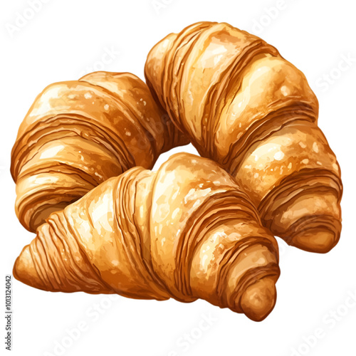 Freshly Baked Croissants, Vector Illustration, Isolated on White Background

