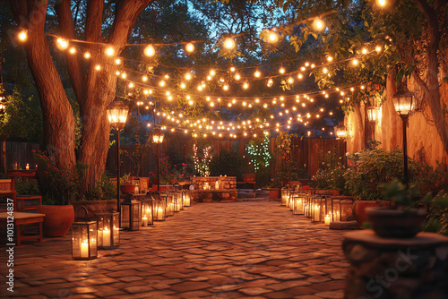 Wallpaper Mural Evening Party Beautiful glowing lights elegantly hanging from trees in serene garden setting at night Torontodigital.ca